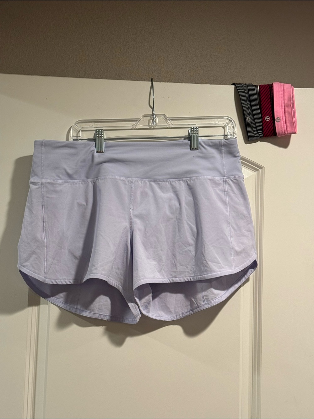 Women’s Size 12 Lined Athletic Shorts + 3 Lululemon Headbands Bundle - lavender